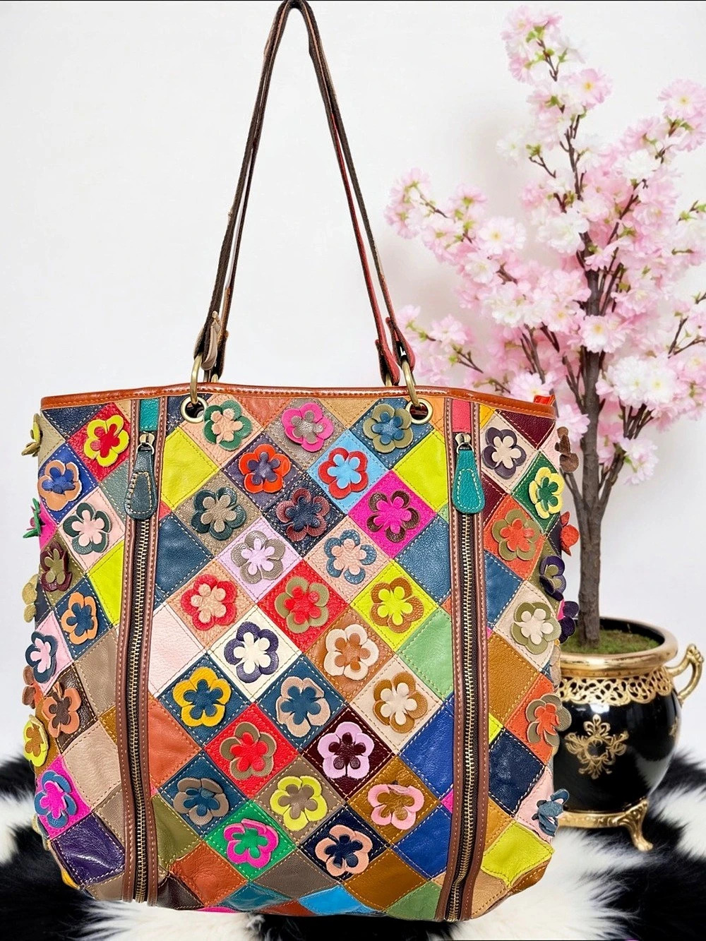 AMERILEATHER MULTICOLOR PATCHWORK TOTE